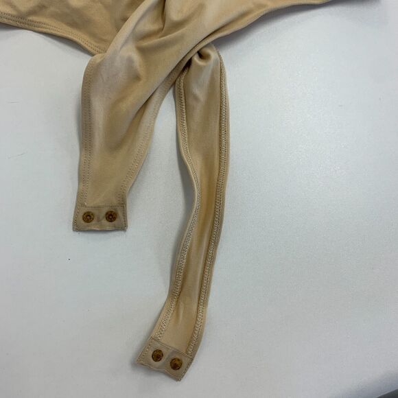 Social Scene Bodysuit Womens M Medium Champagne Tan Open Tie Back Snap Buttons - Picture 5 of 10